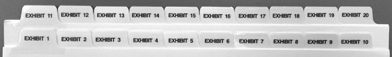 Exhibit Tabs - 10th Cut Side, Numbered - Sets